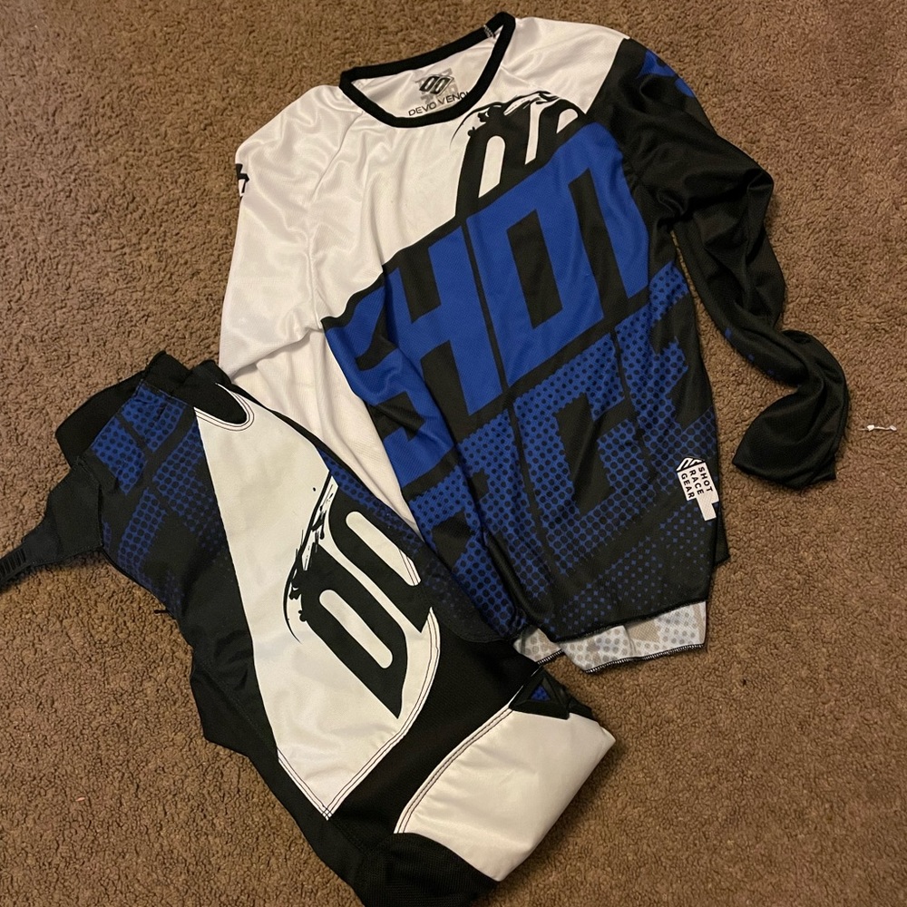 Motocross Outfit, Black Blue and White, Youth Small